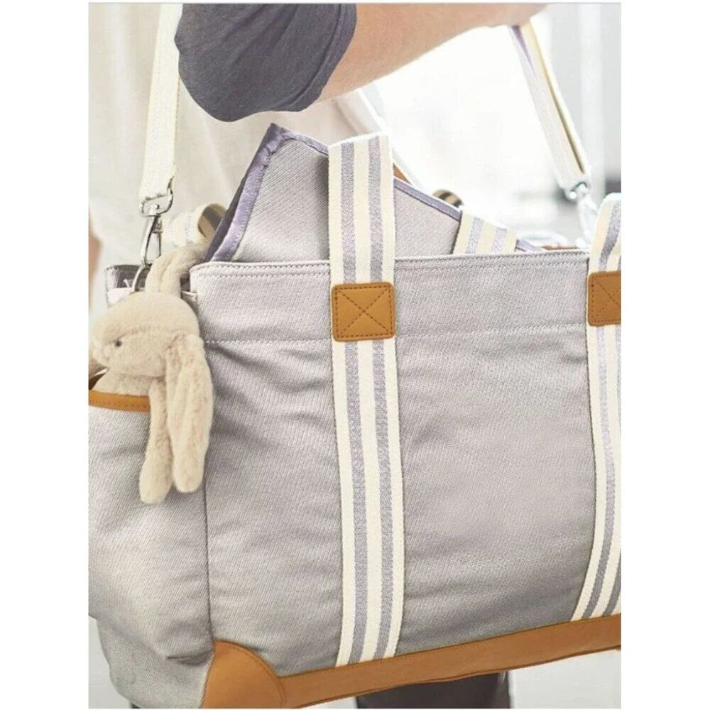 Pottery Barn Classic Diaper Bag Light Gray Canvas Large Travel Neutral Casual L